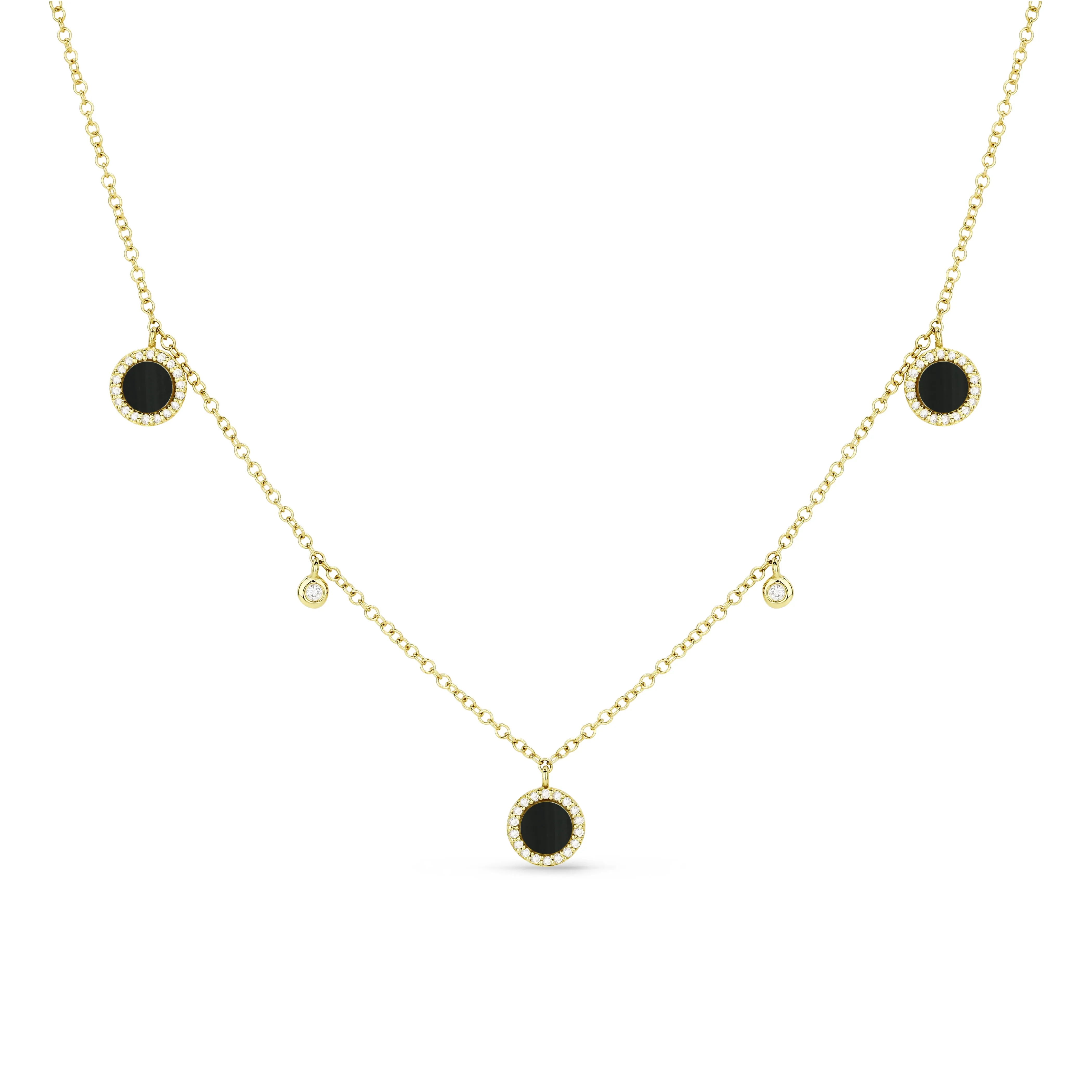 0.25Ct Black Onyx 18"necklacein 14K Yellow Gold