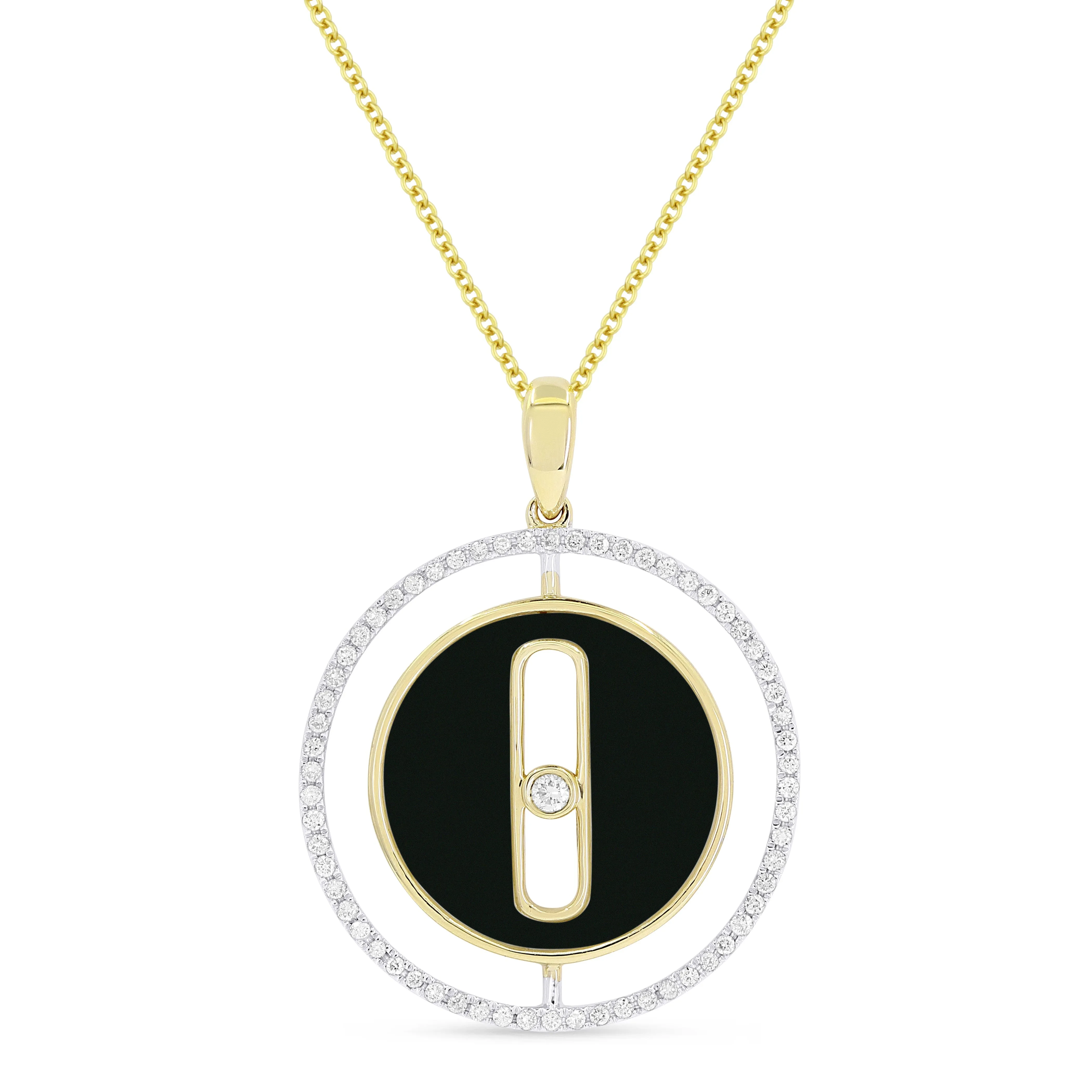 0.26Ct Black Onyx 16"pendant Necklace In 14K Yellow Gold