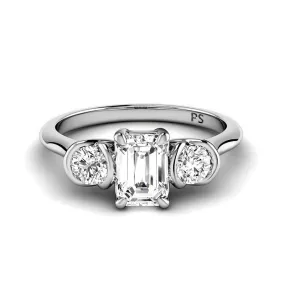 0.80 CT Round & Emerald Cut Diamonds - Three Stone Ring