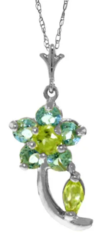 0.87 Carat 14K Solid Yellow Gold Flora Blue Topaz Peridot Necklace