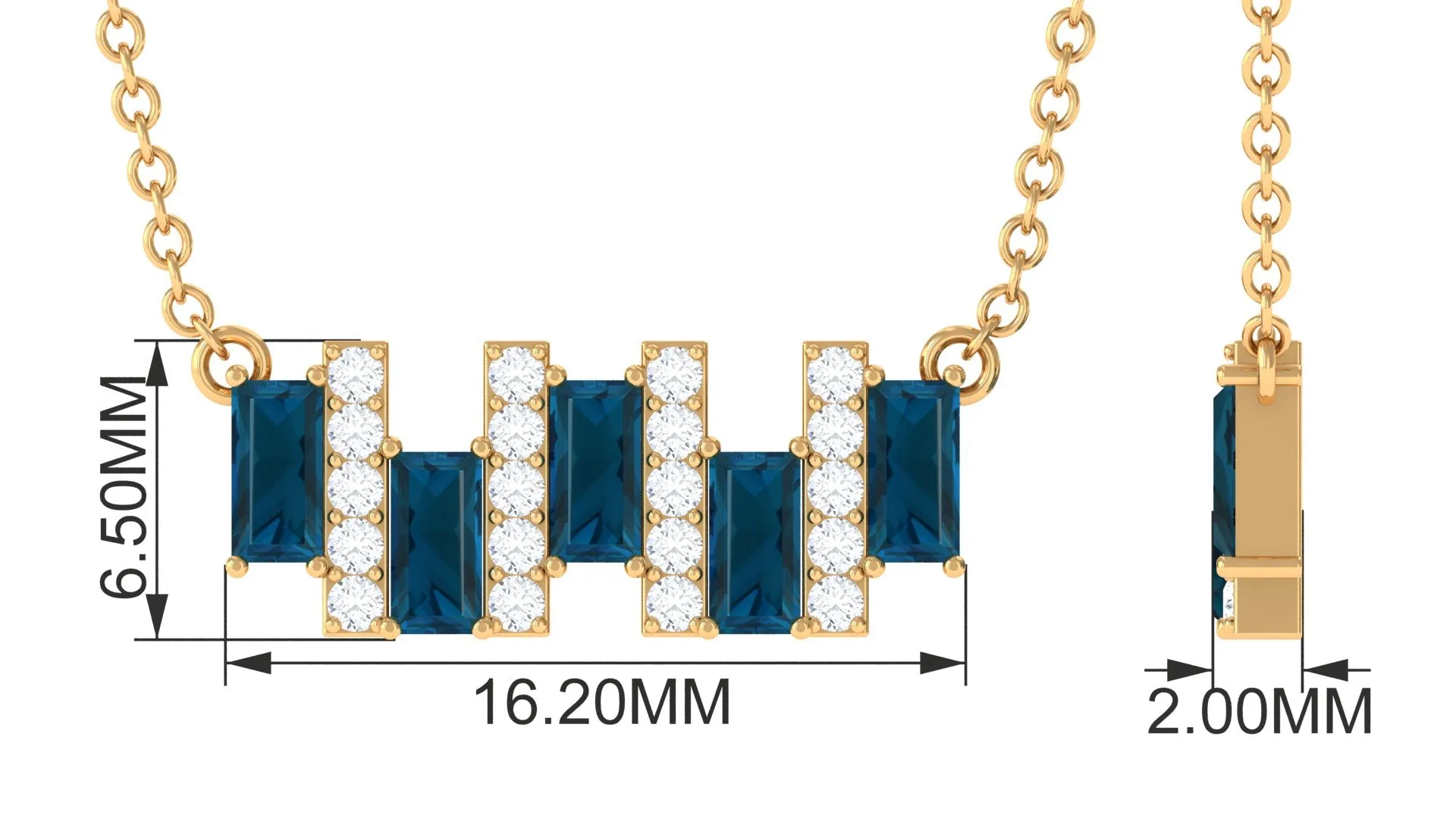 1 CT London Blue Topaz and Diamond Bar Necklace