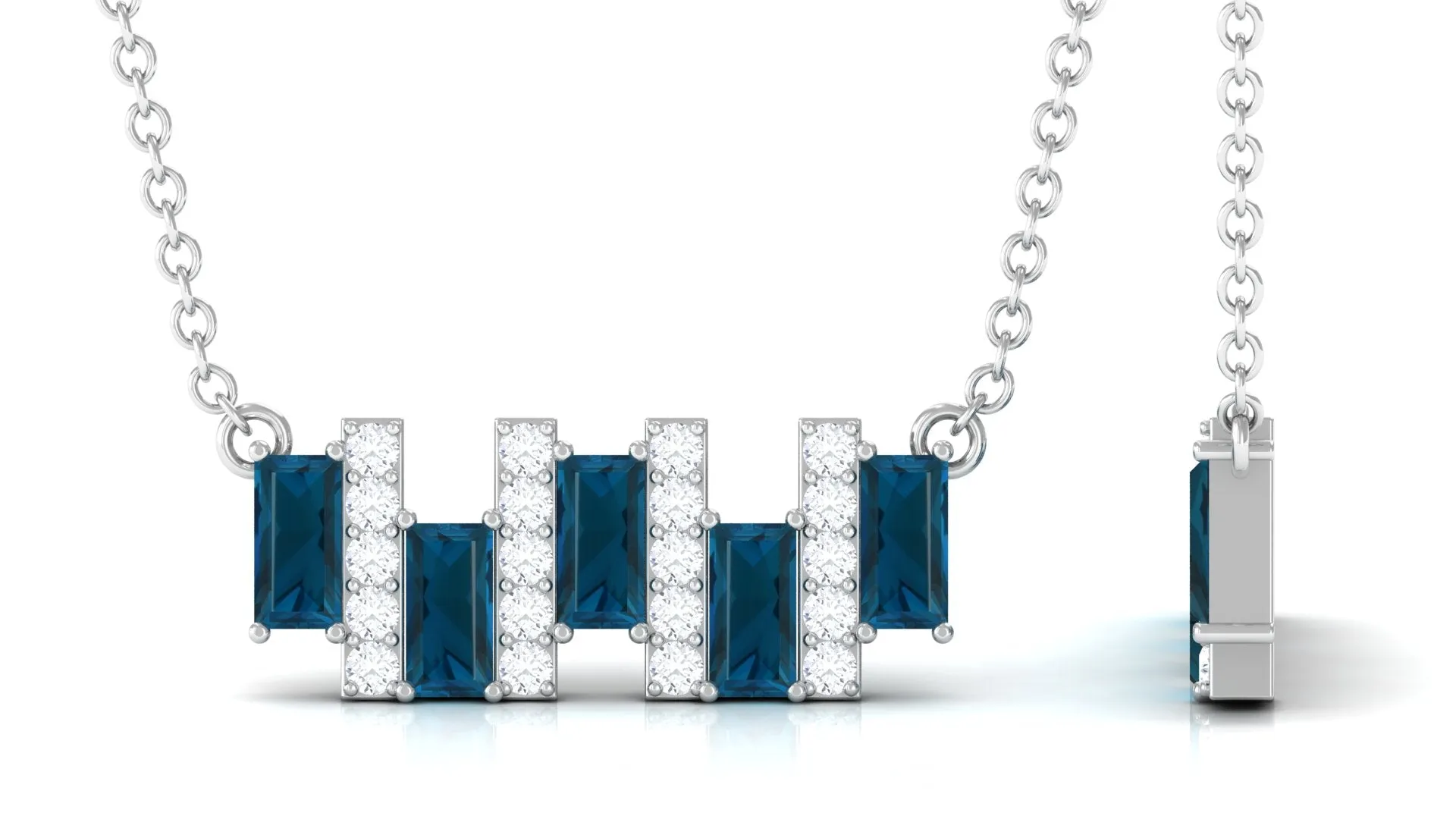 1 CT London Blue Topaz and Diamond Bar Necklace