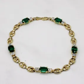 10k Synthetic Oval Emerald and Diamond Bracelet | 2.45ctw | 7.5"