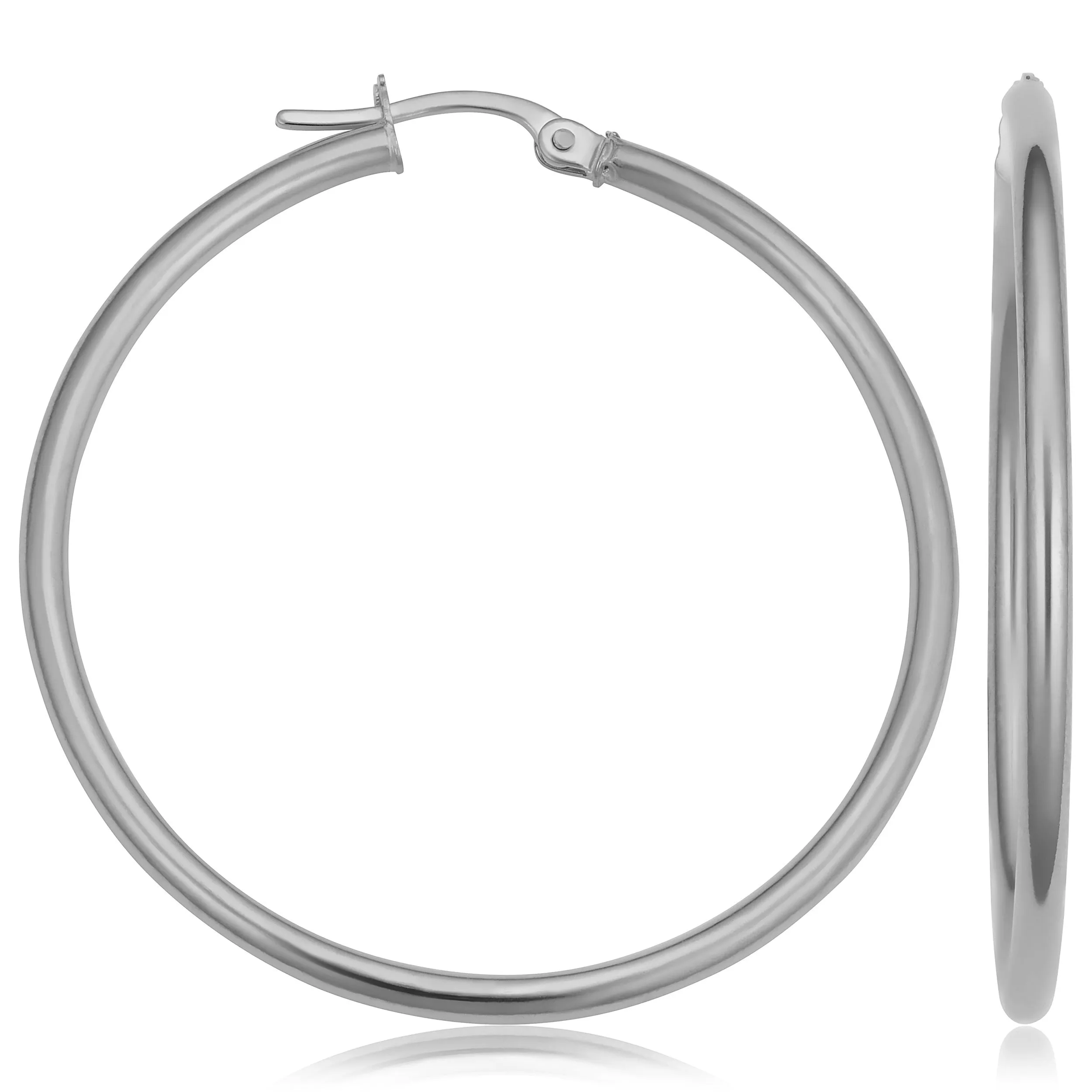 10k White Gold Polished Hoop Earrings (2x35 mm)