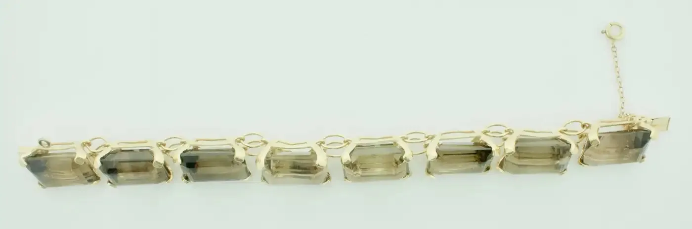 110.00 Carats Smokey Quartz Tennis Bracelet in Yellow Gold