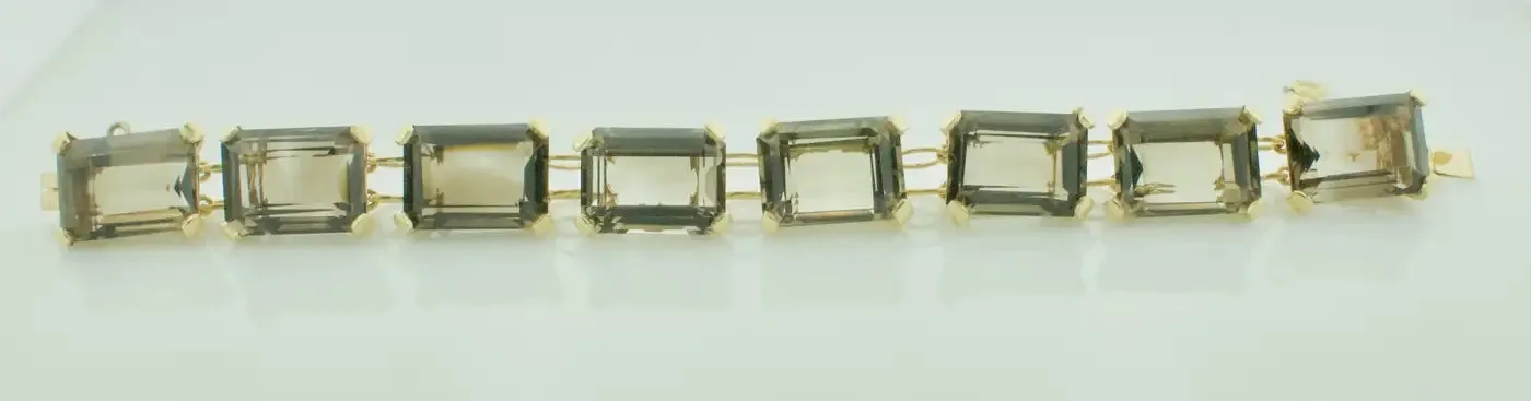 110.00 Carats Smokey Quartz Tennis Bracelet in Yellow Gold