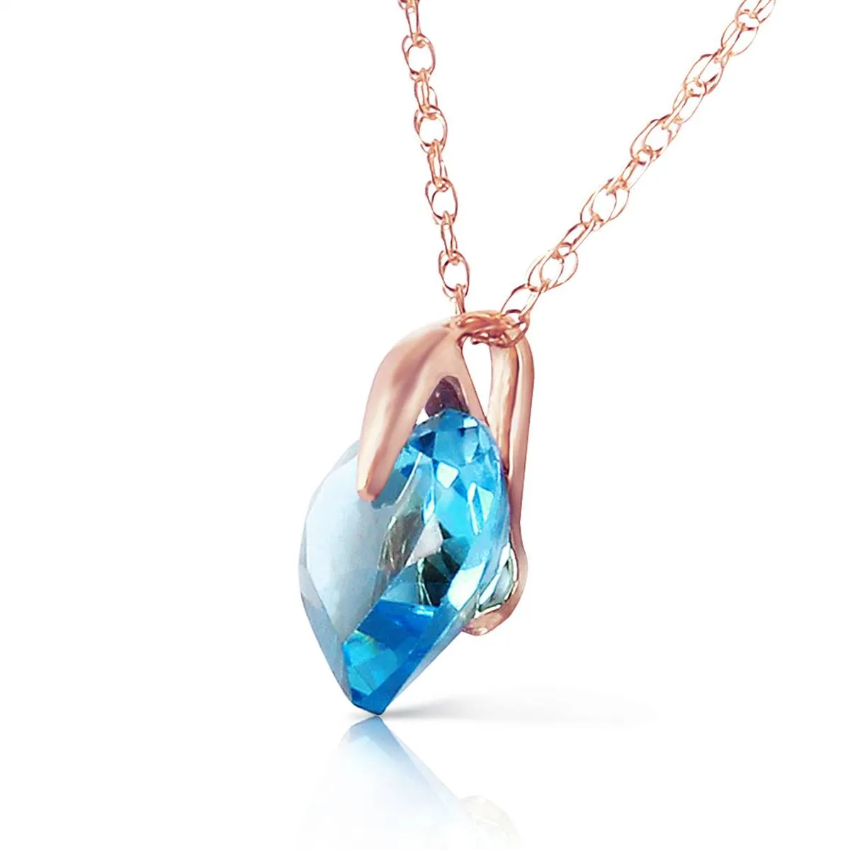 1.15 Carat 14K Solid Rose Gold Lonely Heart Blue Topaz Necklace