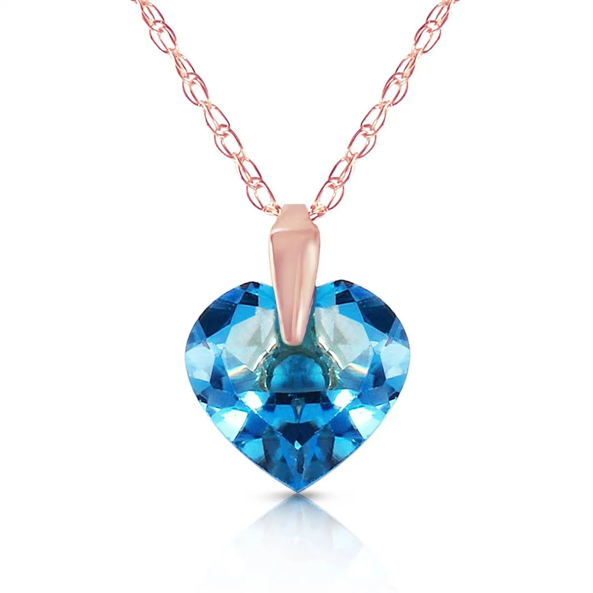 1.15 Carat 14K Solid Rose Gold Lonely Heart Blue Topaz Necklace