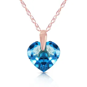 1.15 Carat 14K Solid Rose Gold Lonely Heart Blue Topaz Necklace