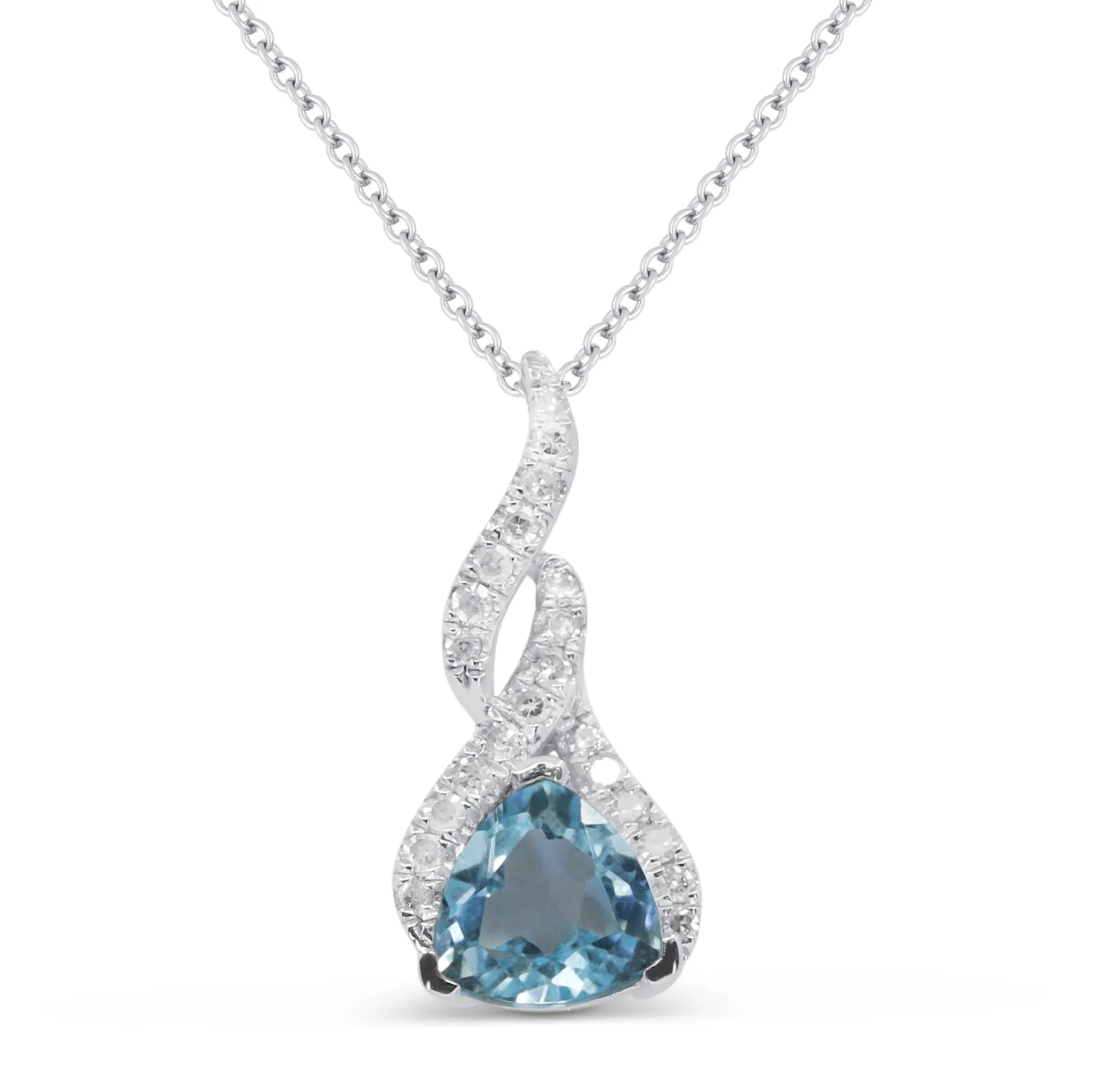 1.1Ct Blue Topaz Pendant Necklace In 14K White Gold