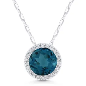 1.46ct London Blue Topaz 16"Pendant Necklace in 14K White Gold