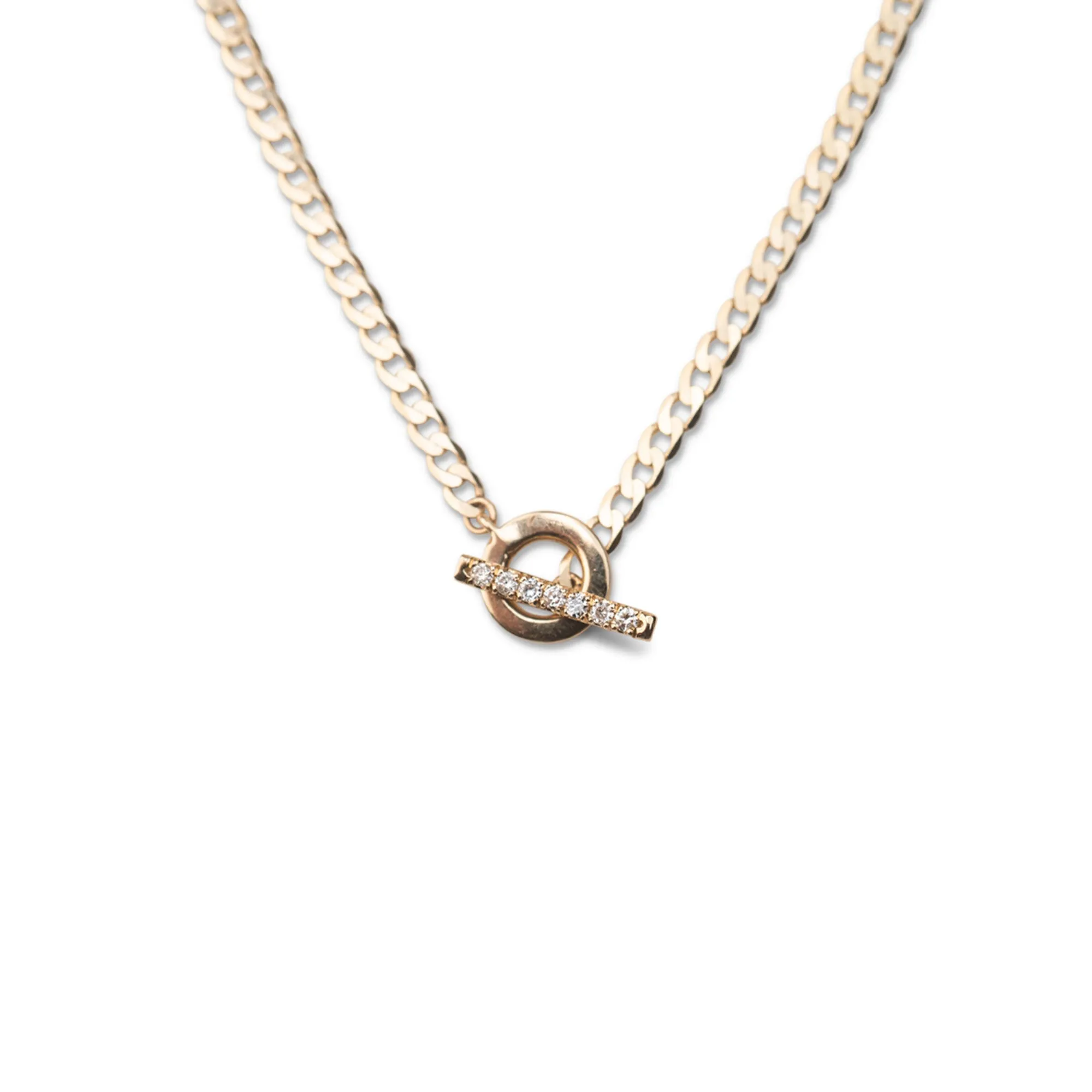 14k Diamond Toggle Curb Link Necklace .10 CTW