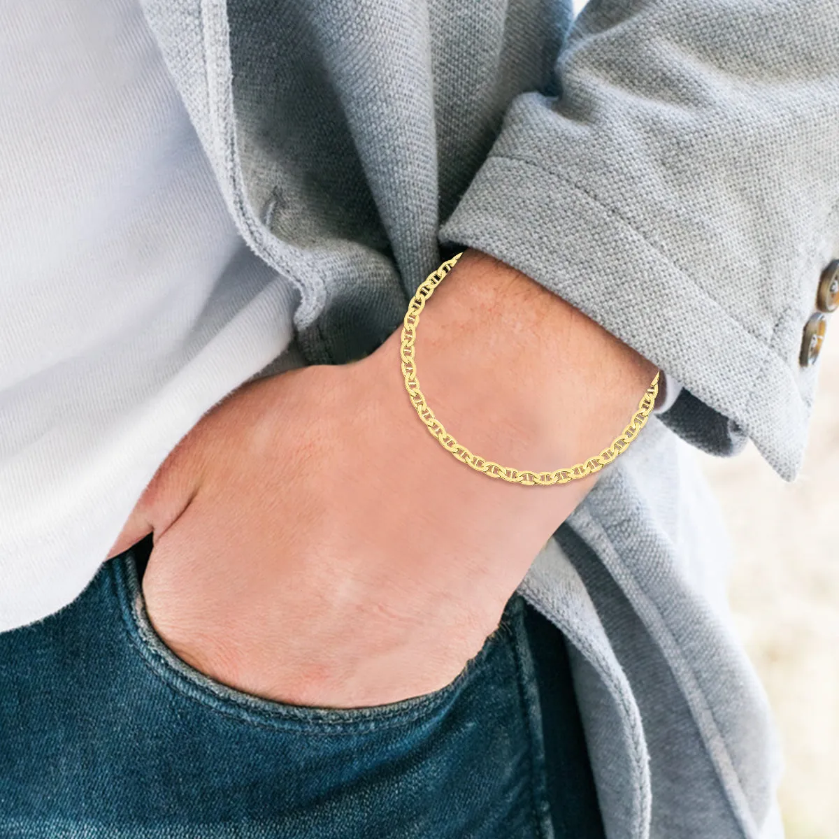 14K  Filled 3.2Mm Mariner Link Chain Bracelet With Lobster Clasp