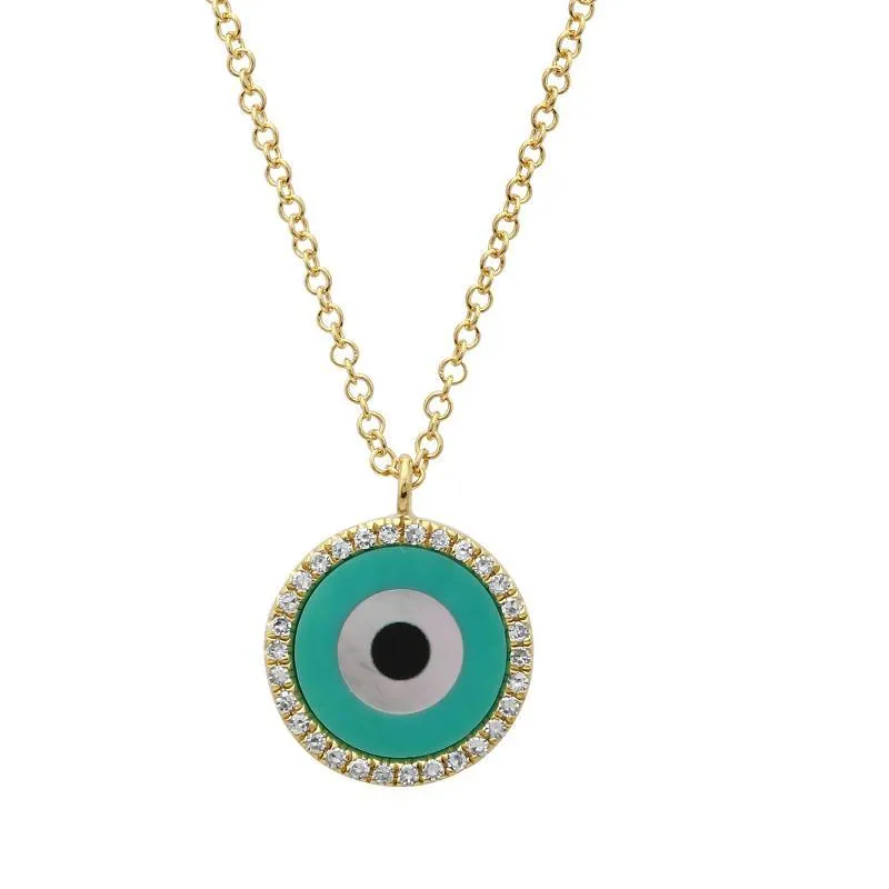 14K Gold Diamond Halo Gemstone Evil Eye Necklace