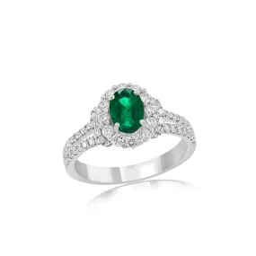 14K Gold Emerald and Diamond Halo Ring