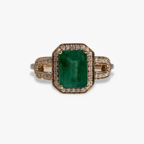 14k Rose Gold Emerald Cut Emerald Diamond Halo Ring