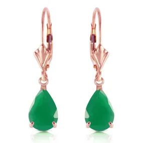 14K Solid Rose Gold Leverback Earrings Emerald Gemstone