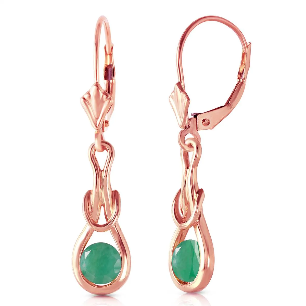 14K Solid Rose Gold Leverback Earrings Emerald Jewelry Series Deluxe