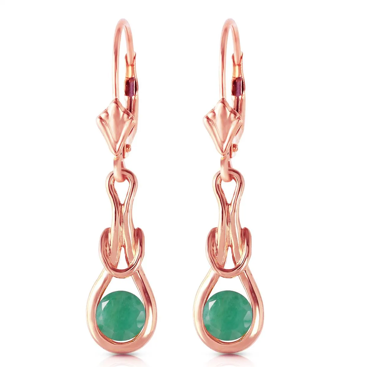 14K Solid Rose Gold Leverback Earrings Emerald Jewelry Series Deluxe