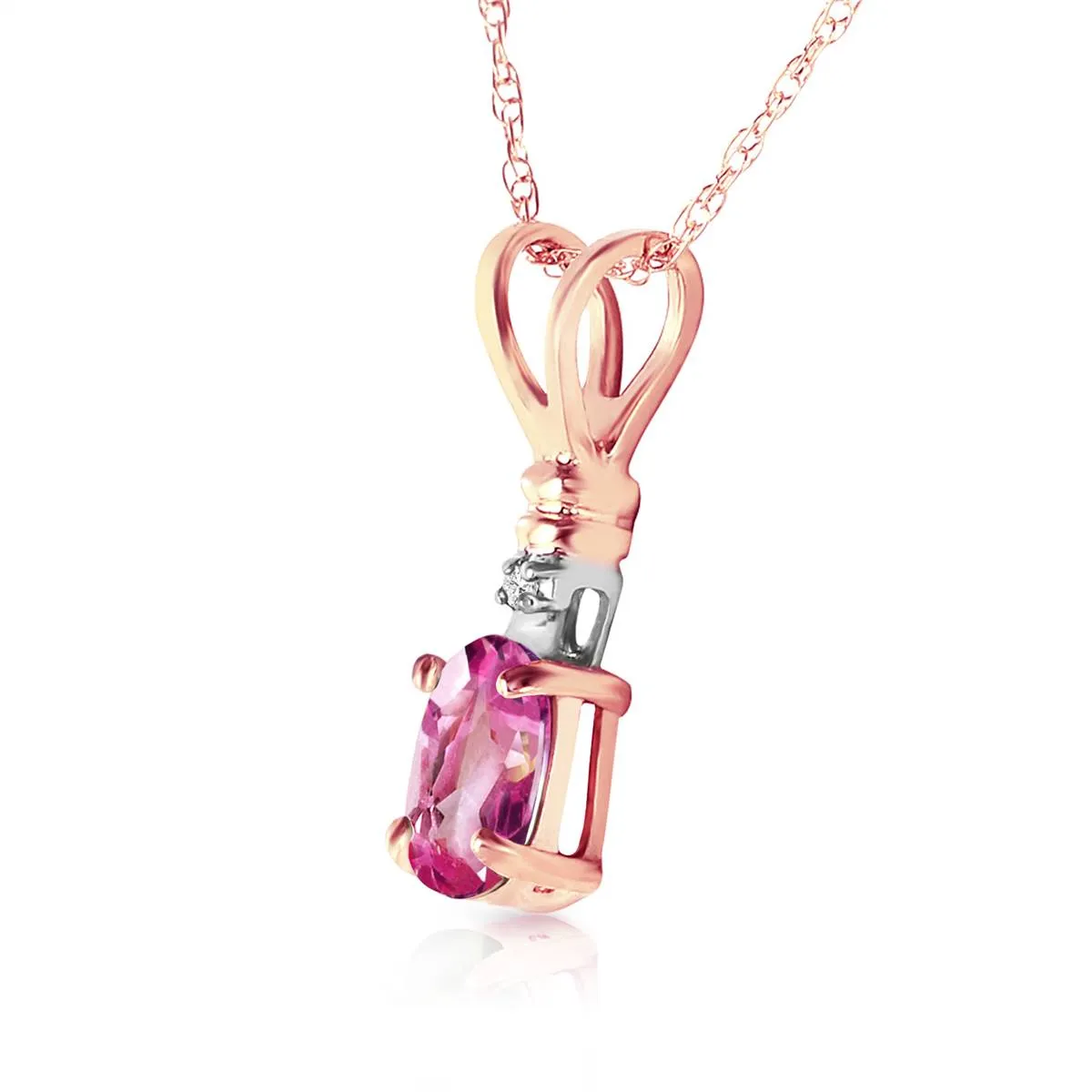 14K Solid Rose Gold Natural Diamond & Pink Topaz Necklace Gemstone