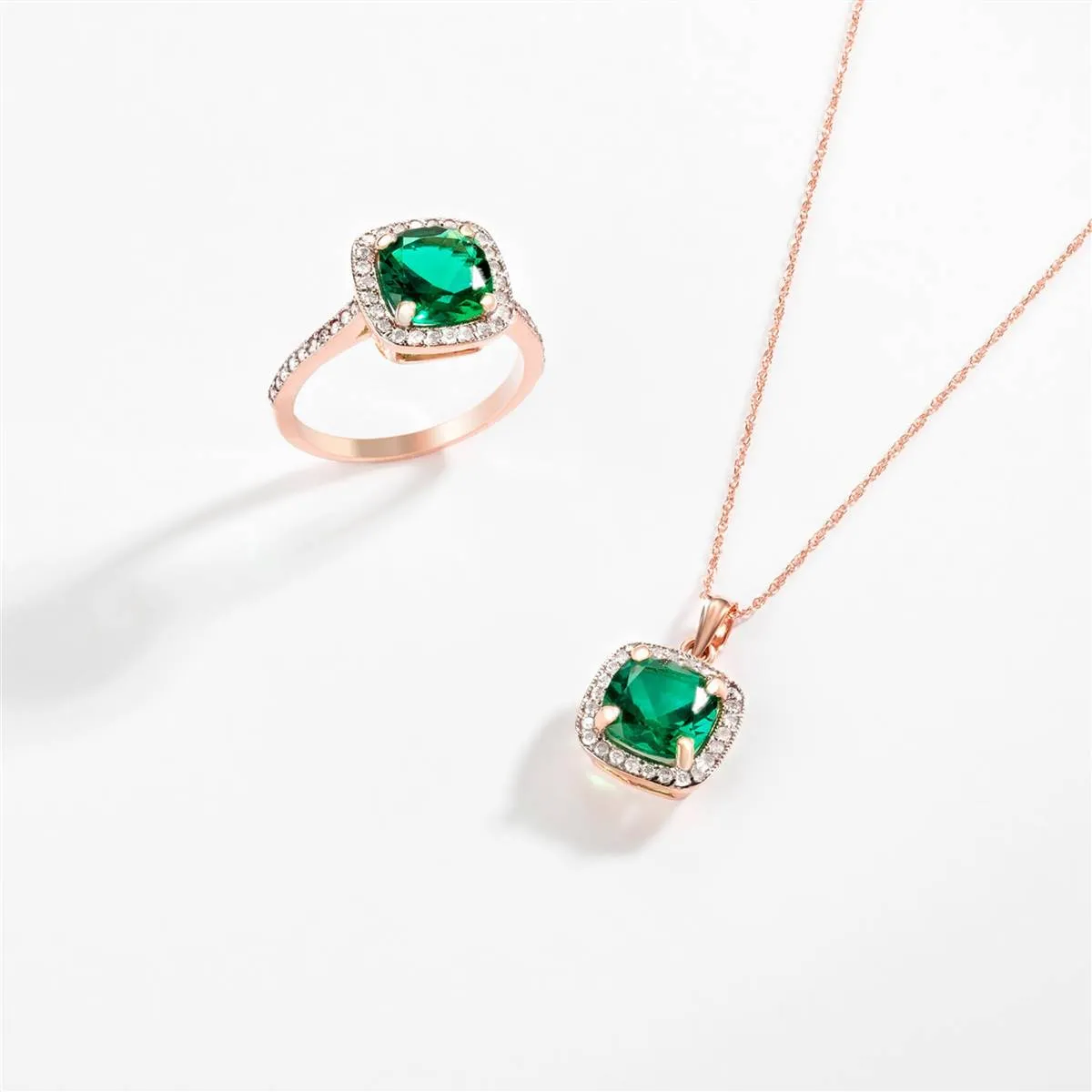 14K Solid Rose Gold Necklace With Natural Diamonds & Genuine Emerald 1.74 ctw High Polished Brilliant Cut - Grade AAA