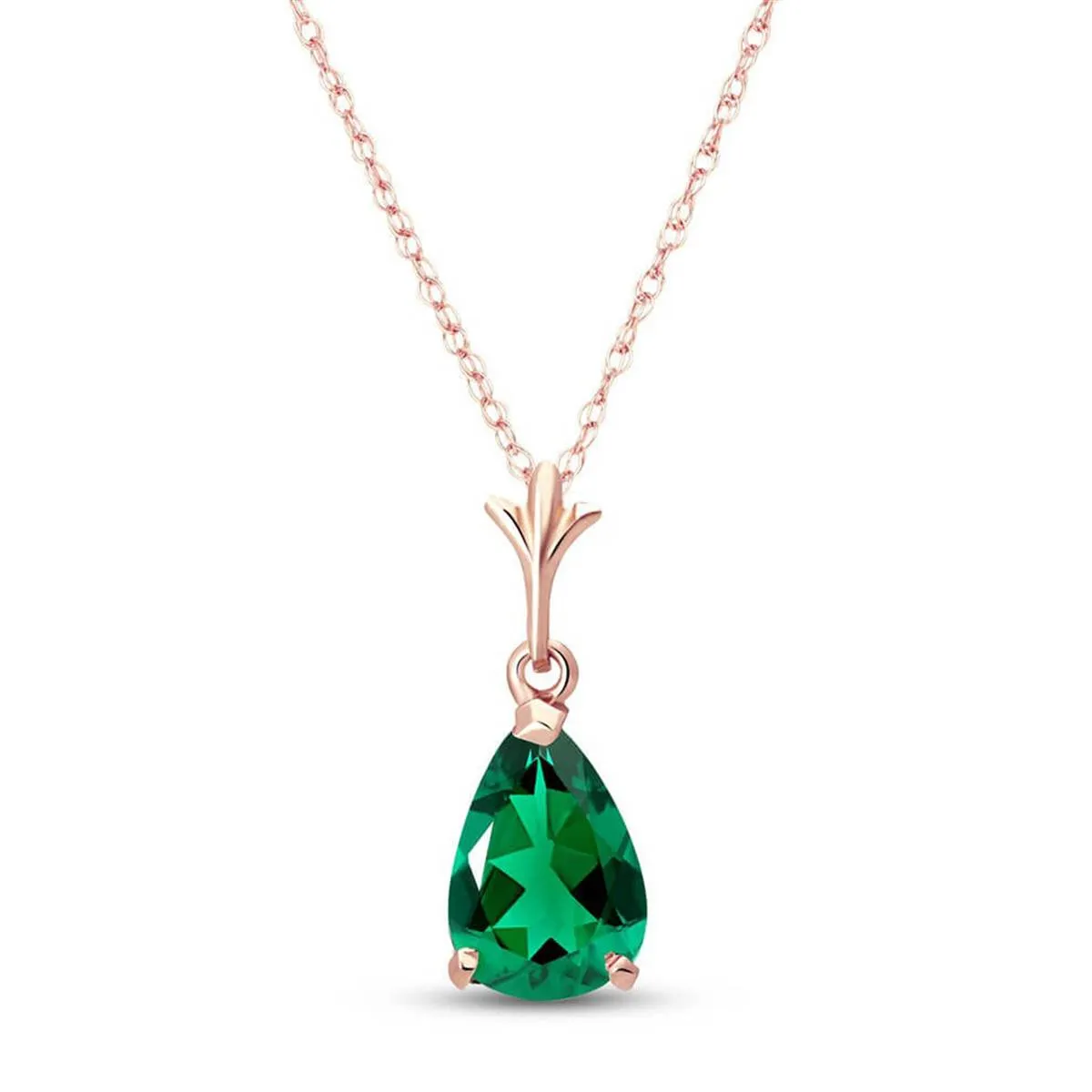 14K Solid Rose Gold Necklace With Pear Shape 1.00 ctw High Polished Genuine Emerald - Grade AAA