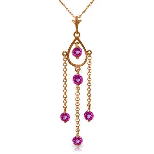 14K Solid Rose Gold Pink Topaz Necklace Jewelry Series Deluxe