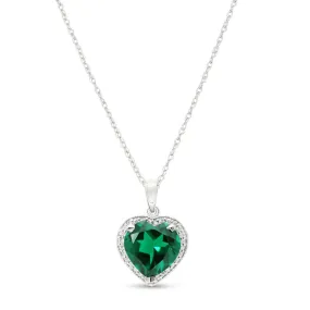 14K Solid White Gold Halo Pendant Necklace With Natural Diamonds & Genuine Heart Emerald 2.89 CTW High Polished Brilliant Cut - Grade AAA