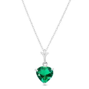 14K Solid White Gold Necklace With Heart Shape 1.00 ctw High Polished Genuine Emerald - Grade AAA