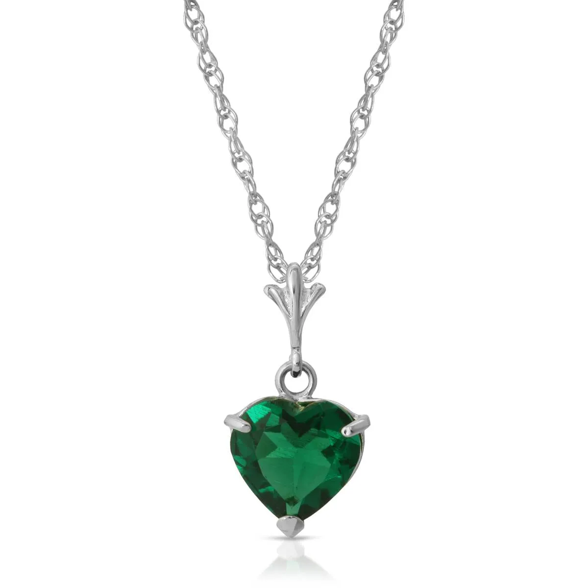 14K Solid White Gold Necklace With Heart Shape 1.00 ctw High Polished Genuine Emerald - Grade AAA