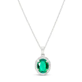 14K Solid White Gold Necklace With Natural Diamonds & Genuine Emerald 2.04 ctw High Polished Brilliant Cut - Grade AAA