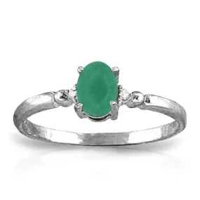 14K Solid White Gold Ring Natural Diamond & Emerald Gemstone