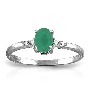 14K Solid White Gold Ring Natural Diamond & Emerald Gemstone