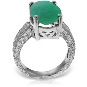 14K Solid White Gold Ring w/ Natural Oval Emerald