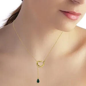 14K Solid Yellow Gold Heart Necklace w/ Drop Briolette Natural Emerald