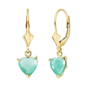 14K Solid Yellow Gold Leverback Earrings Natural Emerald Certified