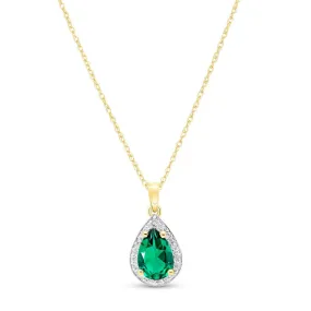 14K Solid Yellow Gold Necklace With Natural Diamonds & Genuine Emerald 1.58 ctw High Polished Brilliant Cut - Grade AAA