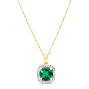 14K Solid Yellow Gold Necklace With Natural Diamonds & Genuine Emerald 1.74 ctw High Polished Brilliant Cut - Grade AAA