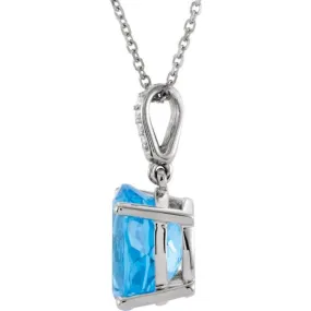 14K White 11x9 mm Oval Natural Swiss Blue Topaz and .03 CTW Natural Diamond Necklace