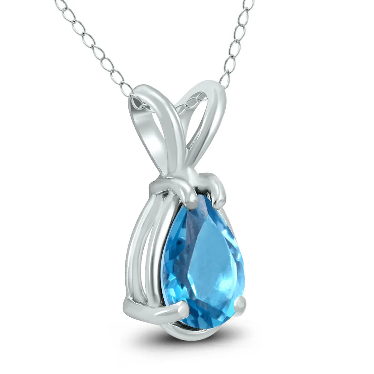 14K White Gold 8X6Mm Pear Blue Topaz Pendant