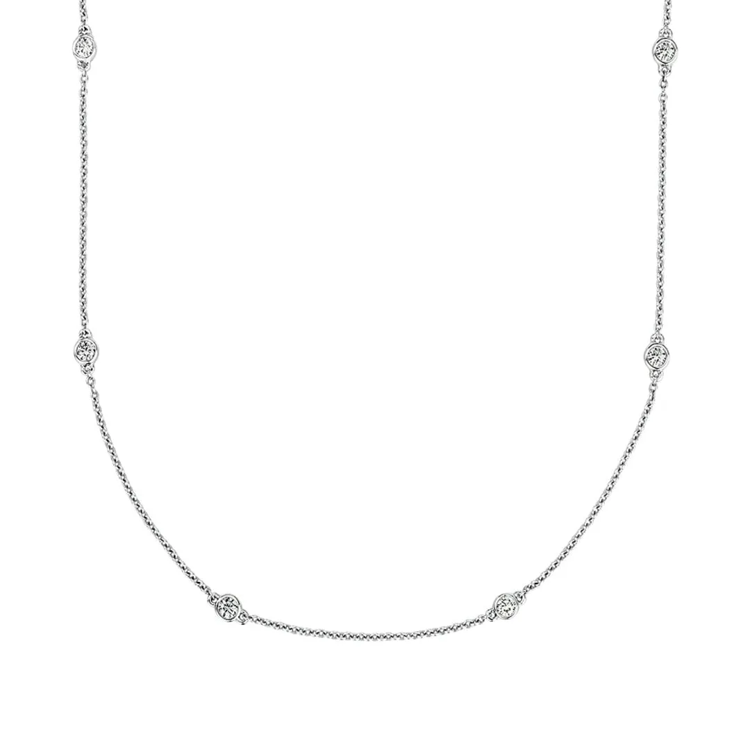 14K White Gold and White Topaz Bezel Chain