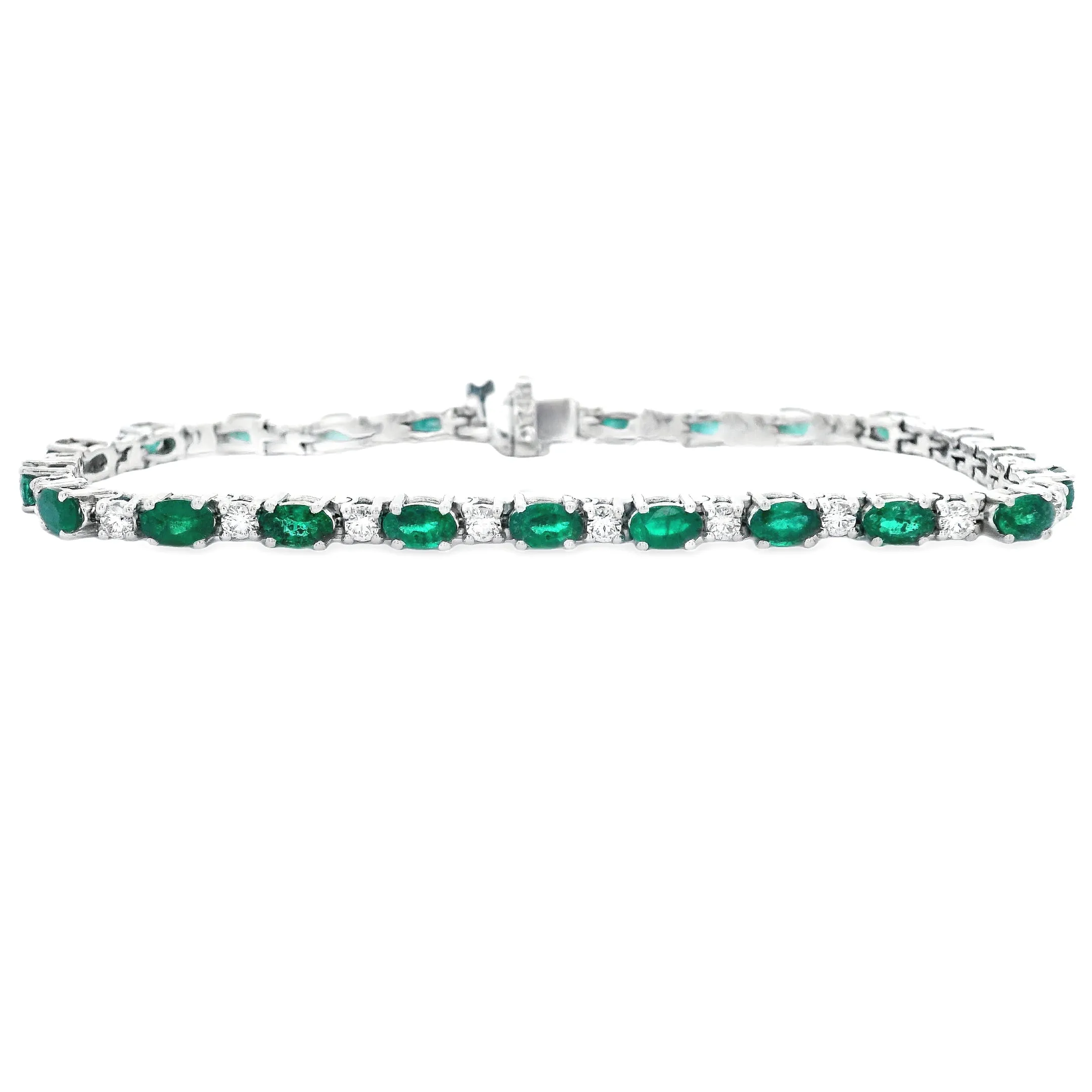 14k White Gold Diamond and Emerald Bracelet