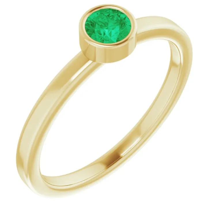 14K Yellow 4 mm Lab-Grown Emerald Ring