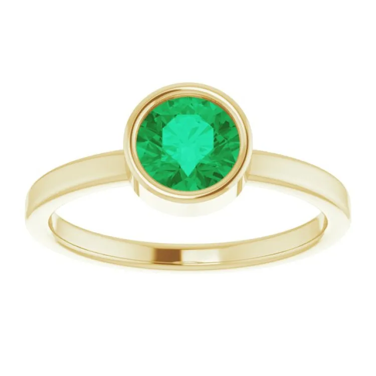 14K Yellow 6 mm Natural Emerald Ring