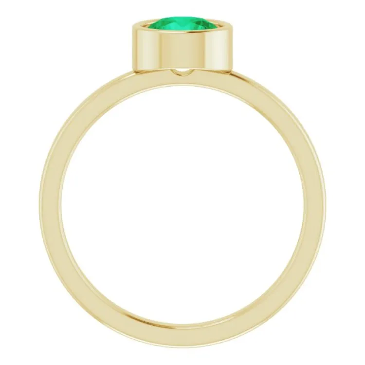 14K Yellow 6 mm Natural Emerald Ring