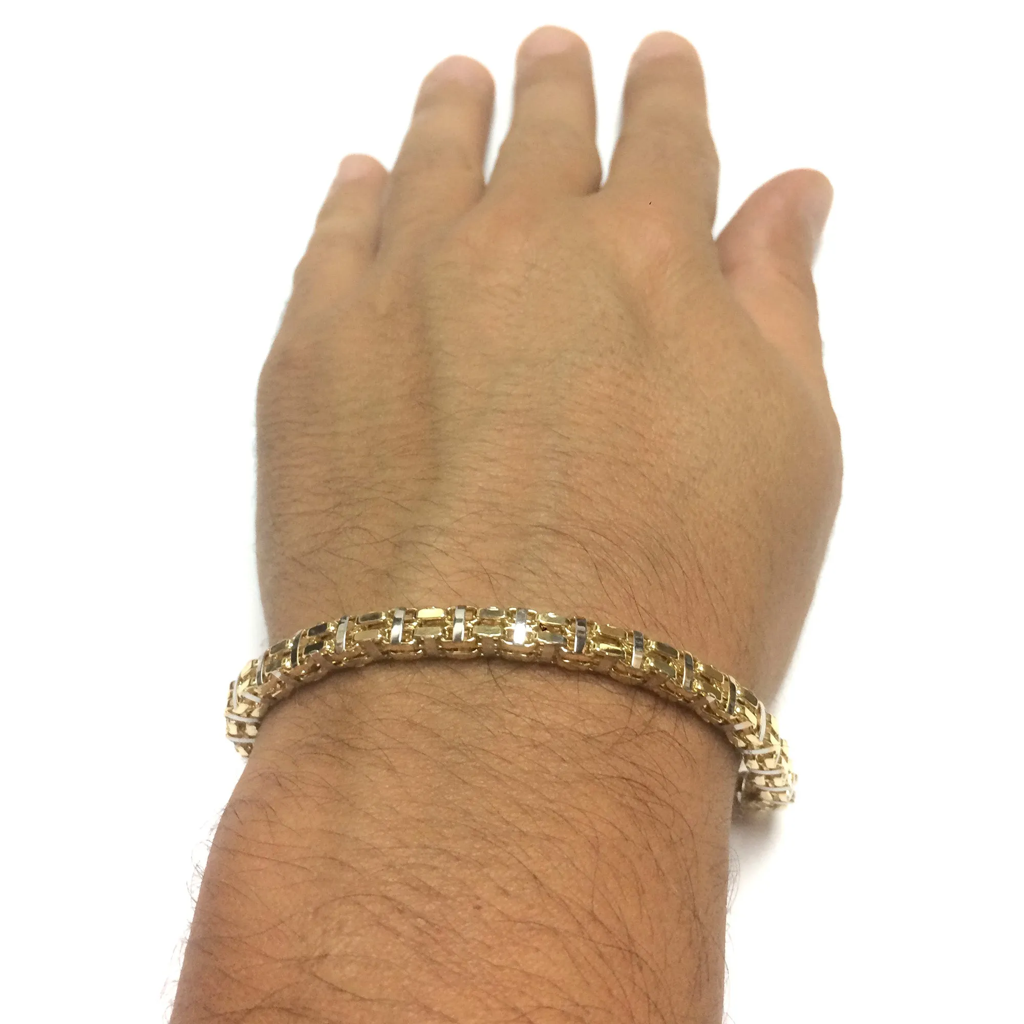 14k Yellow And White Gold Box Link Mens Fancy Bracelet, 8.5"