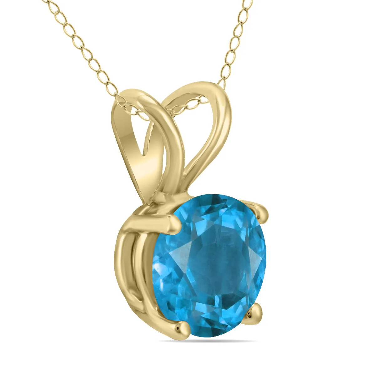 14K Yellow Gold 5Mm Round Blue Topaz Pendant