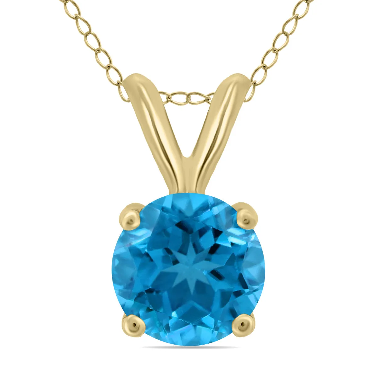 14K Yellow Gold 5Mm Round Blue Topaz Pendant