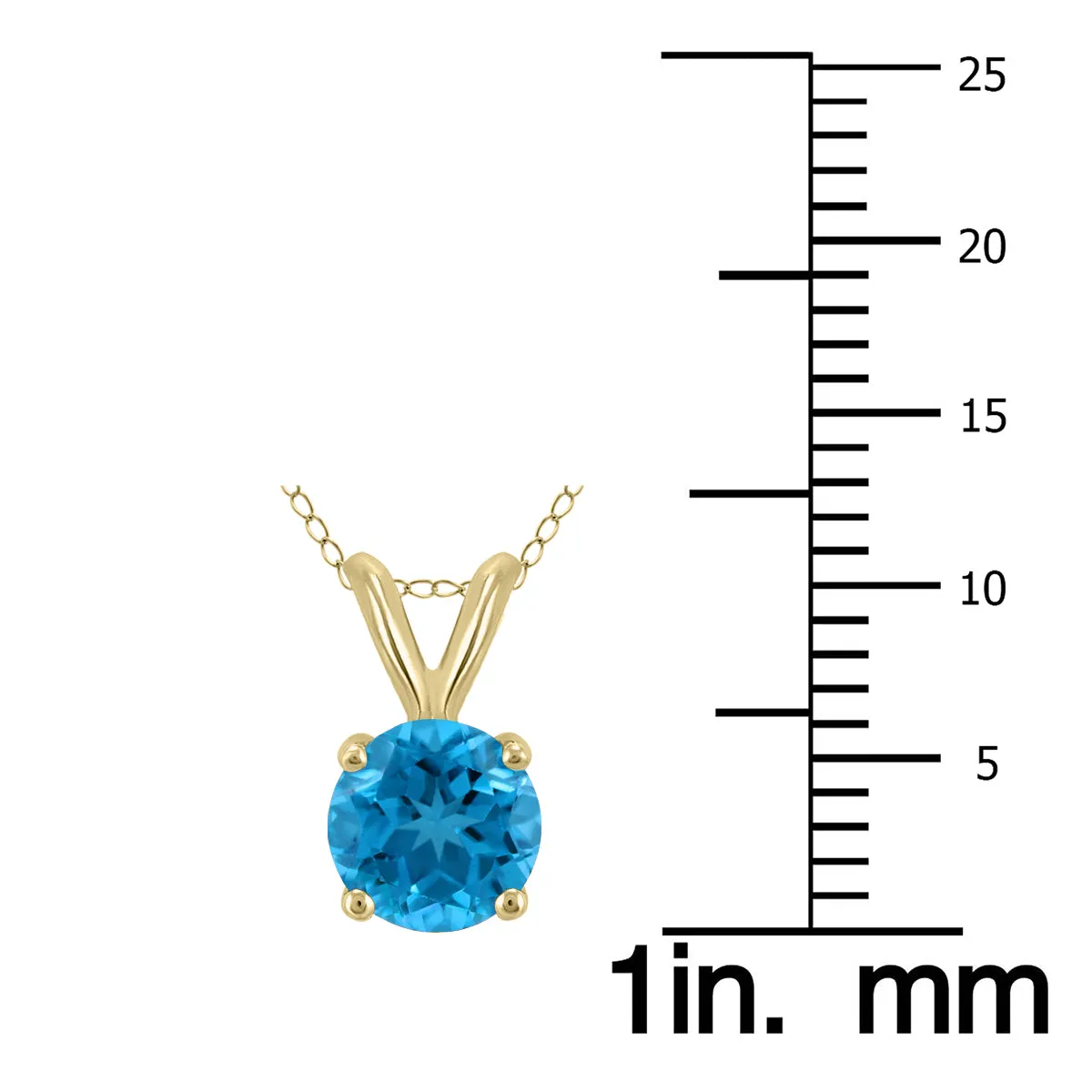 14K Yellow Gold 6Mm Round Blue Topaz Pendant