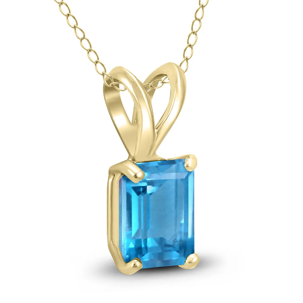 14K Yellow Gold 6X4Mm Emerald Shaped Blue Topaz Pendant